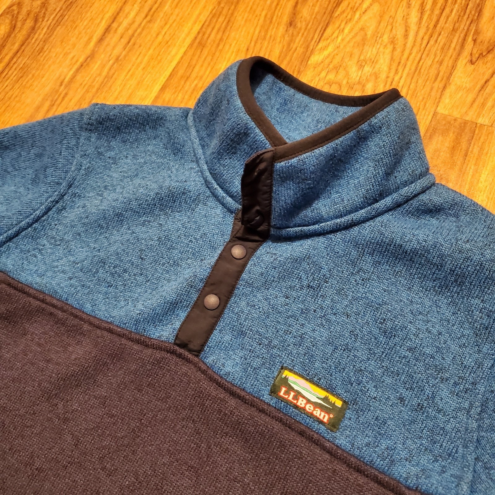 Ll Bean Sweater Boys Xl 18 Blue Fleece Pullover Colorblock Knit Navy Hiking